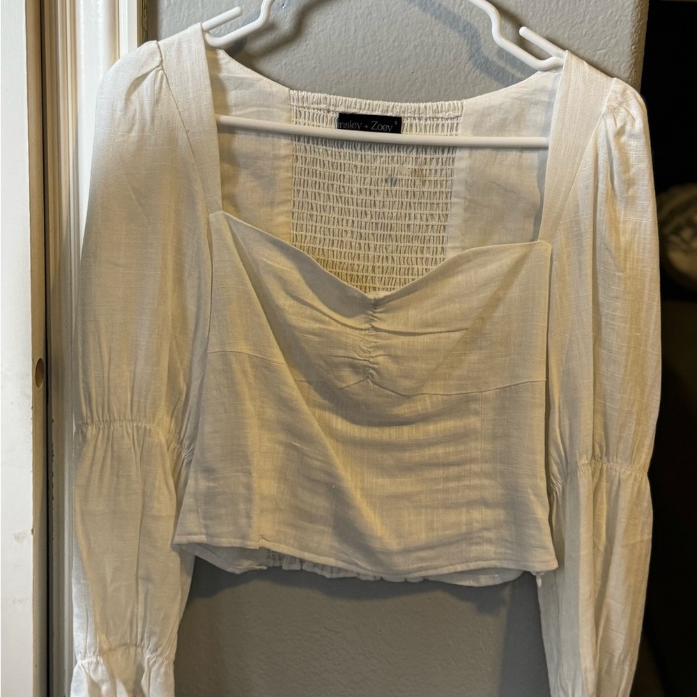 Forever 21 Cream Smocked Blouse